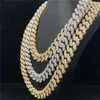 Gelado de 18 mm de largura 2 linhas Jóias de hip -hop 925 Sterling Silver Gold Plated Gold VVS Moissanite Cuban Chain Chain Colar