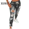 Jeans pour femmes xuru-élastique Twest Trach Sweet Crayon Skinny Hole noir Blue Gris xxl 3xl 4xl 5xl