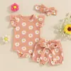 Set di abbigliamento Princess Floral bambine outfit estivi per la manica graziosa per manica per manica per manica cannoni cortometrali davanti a 3 pcs set abiti nati