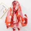 Sjalar Nya modemärke Leopard Floral Tassel Viscose Shawl Scarf Lady Luxury Pashmina Hijabs and Wraps Foulard Muslim Sjaal 180*90cm D240426