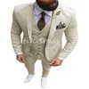 Slim Beige Wedding Tuxedos 2024 Peaked Lapel Men Blazers Waistcoat Fitted Farm Wedding Suits Three Pieces Prom Bespoke Satin Groom Ceremony Dinner Suit 2024