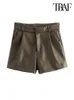 Shorts femininos traf mulheres chique na moda lateral bolsões de couro falso vintage cintura alta zíper feminina calça curta mujer d240426