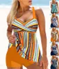 Dames Swimwear Tankini 2-delige regulier zwempak 2-delige oranje patroon geprinte Casual Holiday Beachwear S-6XL 240426