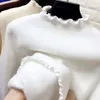Женские свитера теплые флисовые женщины Женные зимний свитер. Слим толстый плюшевый бархатный джемпер -джемпер нижняя рубашка с оборками наполовину водола