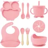 Baby Feeding Utensils Owl children's tableware set with complementary food for baby feeding plates, bibs, silicone bowls, mother and baby supplies, food grade