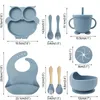 Baby Feeding Utensils Owl children's tableware set with complementary food for baby feeding plates, bibs, silicone bowls, mother and baby supplies, food grade