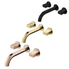 Bathroom Sink Faucets Wall Mounted Faucet Rose Gold And Cold Water Mixer Double Handles Black Basin Vanity