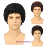 Mens Wig Pannband Mens Liten Curly Short Hair Machine Made Synthetic Fiber Afro Men Wigs