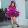 Robes de fille robe de fleur violette manches sans manches arc de mariage en satin pour les enfants anniversaire mini première robe de communion