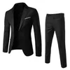 Mens bröllopsdräkt för brudgummen -man Groomsman Pure Color Elegant Blazer Pant Set Slim Men Formal Dress Suit kläder 240420