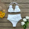 Set Mesh High Waist Swimwear Women Swimsuit 2024 Bikini V Neck Bikinis Set Bathing Suit New Leaf Print Biquini Maillot de bain