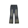 Kvinnors jeans Reddachic 90 -talets vintage Frayed låg midja Flare för kvinnor Patchwork Splicing Denim Trousers Bootcut Pants Bell Bottoms Acubi