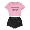 Women Tracksuits Designer two Piece Set letter print Bare navel sexy Short Sleeve T-shirt shorts Casual Sports Suit round Neck Outfits Solid Jogging Suit