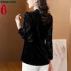 S-3xl Donne Design francese Design a manica lunga Elegante Office Lady Work Basic Cash Casual Slim Lazi Black Topsulla PEPLUM camicetta 240422