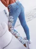 Jeans pour femmes printemps automne femme élégant crayon denim sexy skinny plus taille 3xl en dentelle florale crochet creux pantalon décontracté