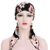 Bandanas Durag New womens printed pre tied headscarf Muslim headscarf inner hat Beanies long tail headscarf elastic headscarf 240426