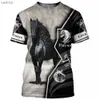 T-shirts pour hommes Animal Horse 3D harajuku imprimé hommes et femmes sports extérieur lâche confort