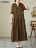 Party Dresses Cotton Vintage Solid Color for Women 2024 Summer Casual Long Fashion Dress Femme Robe Office Lady Elegant Clothing