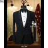 Crystal per perline nere Due pezzi uomini abiti da sposa da blazer da festa serale (giacca + pantaloni)