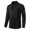 Chemises décontractées pour hommes chemises en coton en lin lin tops à lacets à manches longues Blouse Mens V cou cou de coude médiéval broderie tunique