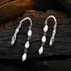 Stud Earrings 925 Sterling Silver Long Tassel Pearl Irregular For Women Minimalist Fashion Elegant Fine Jewelry Drop
