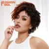 Wigs 10 Inch Bob Wig Cosplay Short Afro Kinky Curly Wig Synthetic Hair Wigs For Black Women Ombre Brown Glueless Heat Resistant Fiber