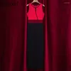 Casual Dresses Svoryxiu 2024 Designer Fashion Summer Office Lady Dress Women's Sleeveless Black Red Color Matching Elegant XXL