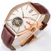 30130 MALTE Real Tourbillon ręcznie Winding Mechanical Mens Watch Rose Gold Case White Stick Dial Brązowy skórzany pasek Super Edition RELOJ HOMBRE Montre PuretimeWatch