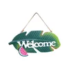 Decorative Figurines Welcome Sign Iron Art Leaf Shape Metal Watermelon Door Hanging Plaque Rustic Wall Bar Cafe Shop Store Green Wind Chimes
