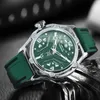 Polshorloges Forining Sport Mechanical Watches Fashion Agenda Hollow Out Green Dial Automatic Mens Watch Luminous Hand Rubber Strap 2024