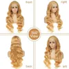 Synthetische pruiken honingblonde lichaamsgolf menselijk haar 13x4 HD transparante kanten voorpruik #27 Braziliaanse baby Q240427