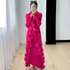Lässige Kleider Miyake Damenkleid Herbst 2024 Rüschenkante Feste Farbe vielseitiger eleganter Tanktop Falten -Windbrecher