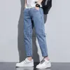 Heren jeans lente/zomer nieuwe heren jeans jeugd elastische 9-inch kleine rechte been lichtblauwe spijkerbroek plus size broek plus size broek