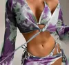 Swimwear femminile 2024 Tie Dye Bikini a quattro pezzi Set di bikini sexy Halter Womens Swimsuit Bassa vita Bassa Triangolo Swimwace Thong Female Push Up Bathing costie