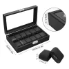 Caixa de relógio, 12/10/6 de slot watch box organizador para homens, assistir estação de exibição com vidro coberto para negócios de presentes (couro de fibra de carbono)