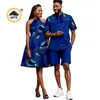 Ethnische Kleidung Sommer afrikanische sexy Neckholderkleider für Frauen passende Männer Outfits Top -Shirt und kurze Hose -Sets Bazin -Paar Kleidung 24c028