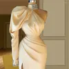 Party Dresses One Shoulder Champagne Evening Long High Neck Mermaid Formell Dubai Kaftans Crystals Plus Size Prom Gowns Robe