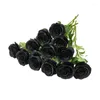Dekorativa blommor 10st Black Roses Artificial Fake Silk Realistices Bouquet med långa stjälkar för bröllopshomeparty