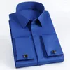 Men's Dress Shirts French Cuff Shirt Slim Fit Covered Button Cotton Male Party Wedding Tuxedo High Quality With Cufflinks