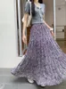 Jupes Femmes Purple Flower Elastic haute taille A-line pliage longue jupe Spring Summer Beach Fashion polyvalente Bohemian tendance polyvalente