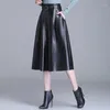 تنورات Midi Leather Skirt Woman 2024 الخريف والشتاء الحقيقي متوسط ​​متوسط ​​الخصر البرجي من جلد الغنم A- خط Falda