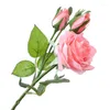 Decoratieve bloemen Simulatie Rose 1 Bloem 2 Bud Artificial Silk Red Real Touch Home Decoratie Wedding Bridal Bouque