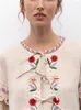 Blouses pour femmes Femmes à la broderie florale tridimensionnelle Lacette à lacets Vintage Offise Longue Long Femelle Spring Summer 2024