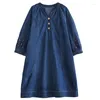 Party Dresses NYFS 2024 Spring Vintage Embroidery Denim Womens Vestidos Robe Elbise Loose Plus Size V-Neck Long Dress