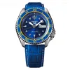 Wristwatches Men's Automatic Mechanical Watch Blue Anime Joint For Street Leather Strap 10Bar Waterproof Leisure