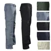 Mäns byxor herrar fast färg elastisk sommarlastbyxor bomullsfrakt Combat Work Casual Pants Safari Style Fashionable Street Clothll2404