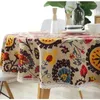 Table Cloth Bohemian Ethnic Style Circular Lace Edge Tablecloth Round Cover Boho Home Decoration Floral Cotton Linen