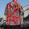 Men's Casual Shirts Summer High Quality Cotton Mens Hawaiian Shirt Chinese Flower Printed Short Sleeve Big Size Hawaii Men Beach Floral