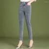Jeans da donna ad alta vita casual donna oversize da donna allungare pantaloni alla caviglia in denim pantalones alla moda coreano vaqueros blu pant v592