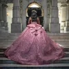 Różowy błyszczące sukienki Quinceanera 2024 Kryształ Kryształ Słodka 15 16 Urodzinowa suknia Gown Corset Vestidos de 15 Anos Miss Miss Miss Pageant